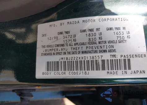 1999 Mazda Protege Dx/Lx from USA, damaged, VIN JM1BJ222XX0138557